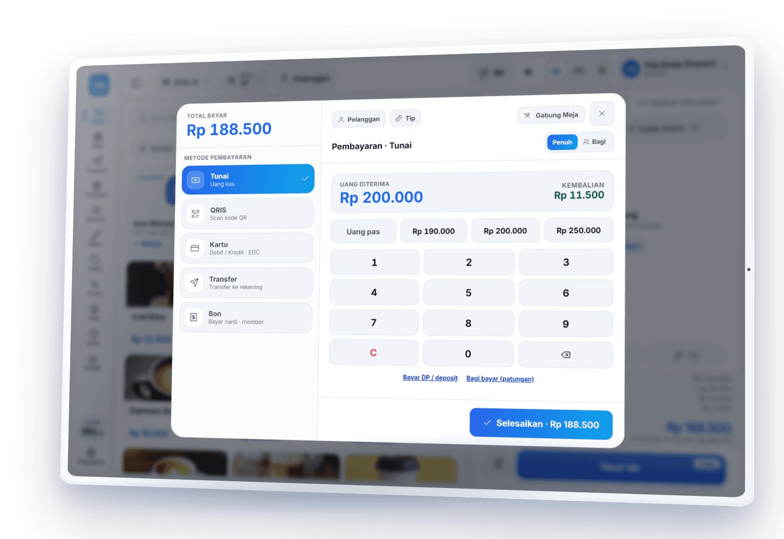Layar pembayaran PIKaPOS: tombol besar dan alur singkat